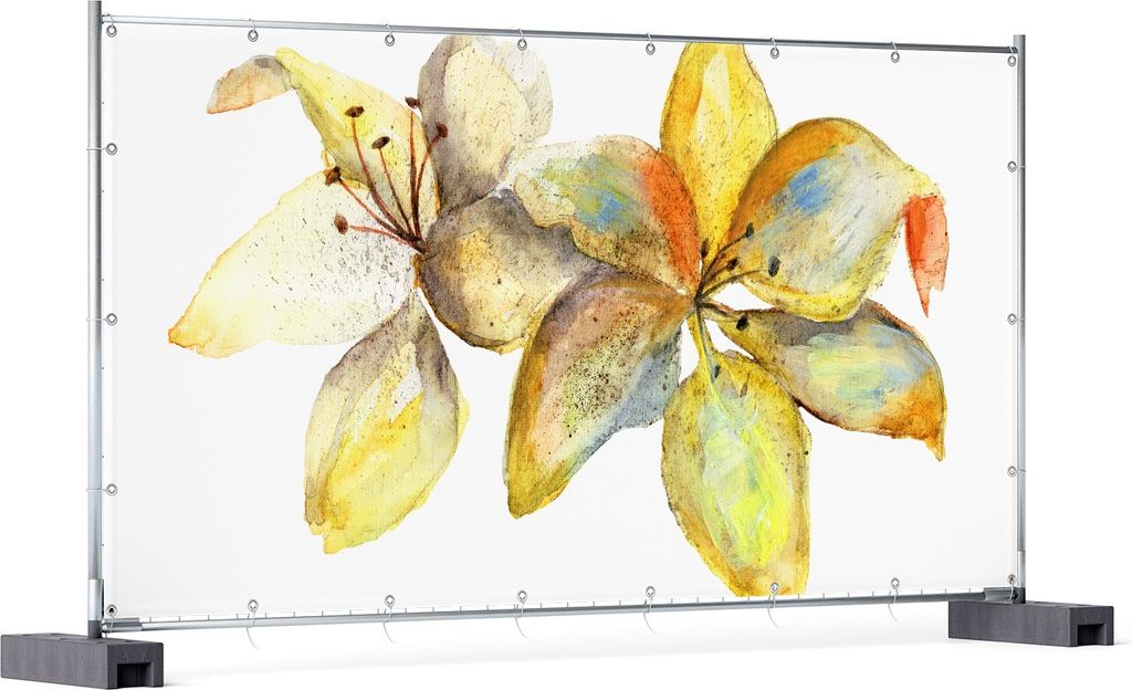 Wallario XXL Outdoor-Poster für Garten oder Balkon, Motiv Aquarell von gelben Lilien, in ca. 340 x 173 cm