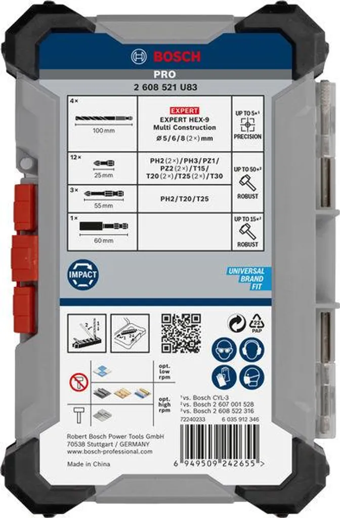 Embouts de vissage PRO Impact et forets Multi Construction Bosch 20 pcs