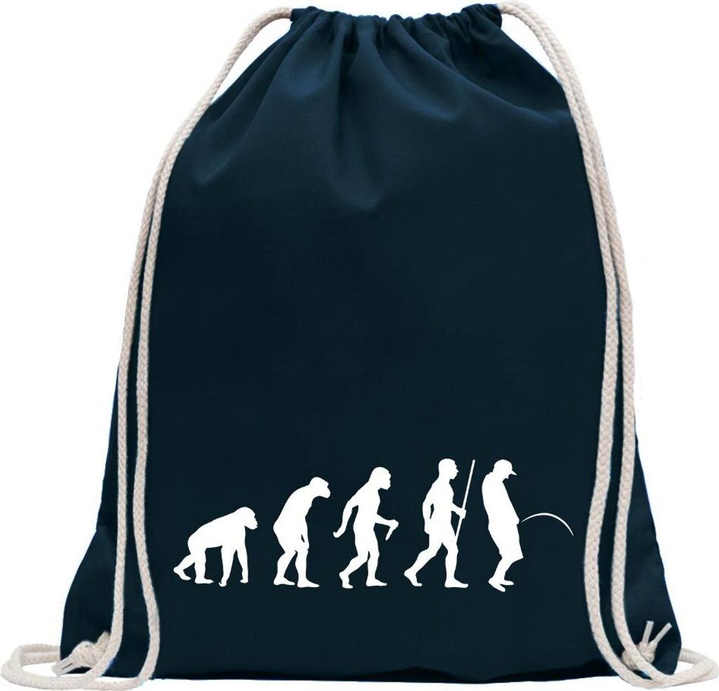 Kiwistar - Turnbeutel - dunkelblau - Piss on urinieren Evolution - Fun Rucksack Sport Beutel Gymsack Baumwolle mit Ziehgurt