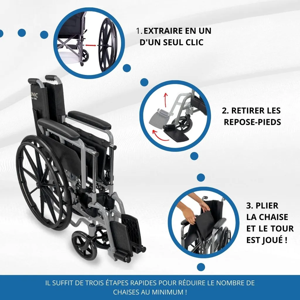 Fauteuil Roulant Pliable Gain de Place, Assise 46cm Stable et Sûr - 3