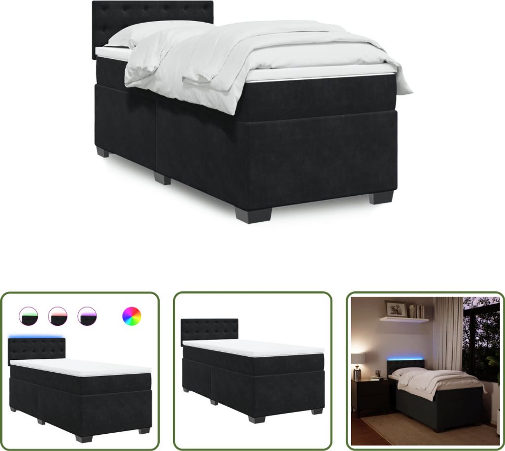 The Living Store Boxspringbett mit Matratze Schwarz 90x190 cm Samt