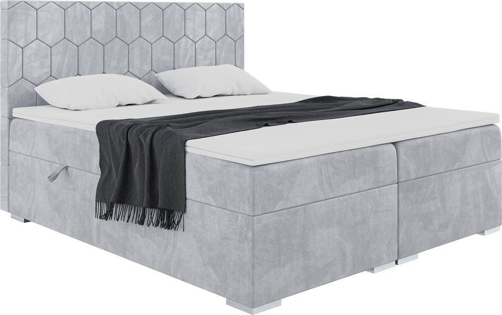 MEBLINI Boxspringbett mit Bettkasten - Gepolstert Doppelbett mit Matratze und Topper - Polsterbett mit Stauraum - Bett mit Kopfteil - Stauraumbett ...