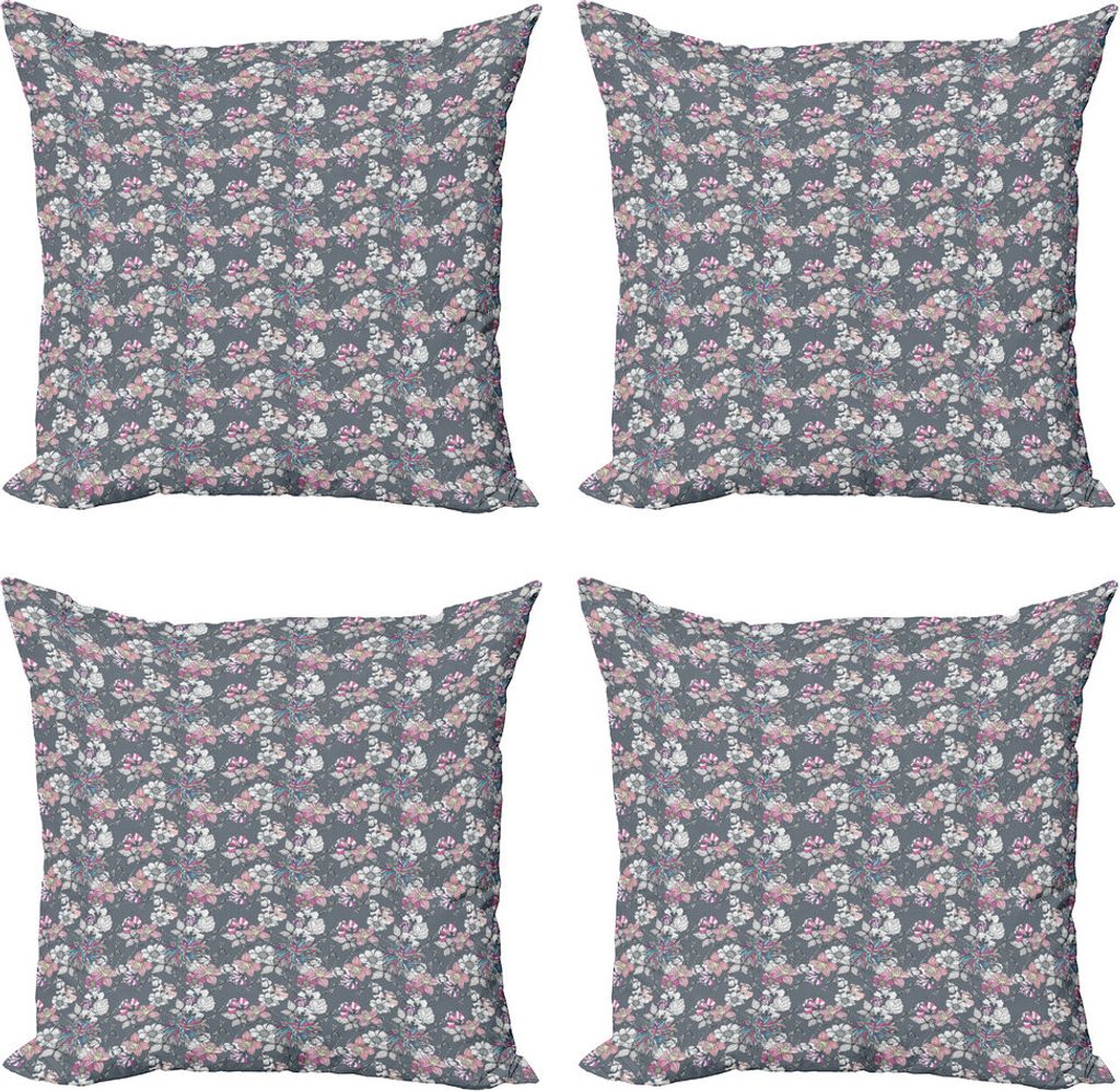 ABAKUHAUS Blumen Kissenbezug Set (4 Stück), Ornamental Fuzzy Dahlia, Moderner Doppelseitiger Digitaldruck, 45 cm x 45 cm, Mehrfarbig