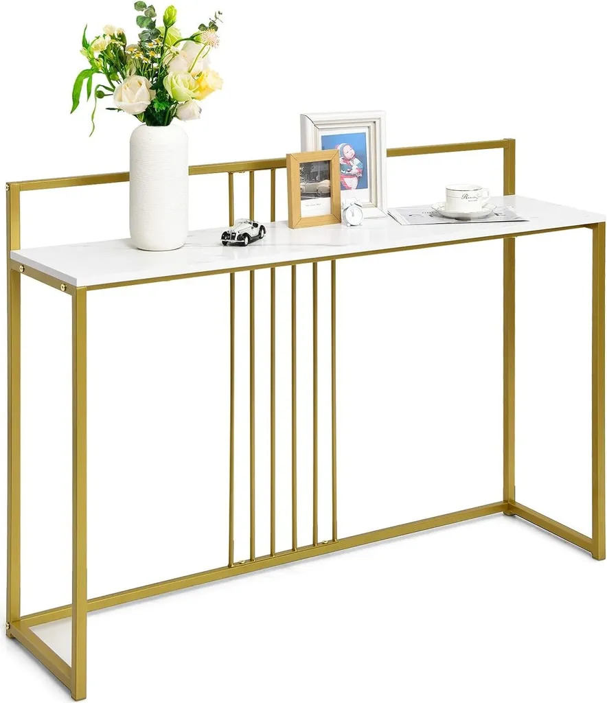 COSTWAY Consolle Marmo e Oro 120cm - Tavolo Ingresso Moderno Design - 8