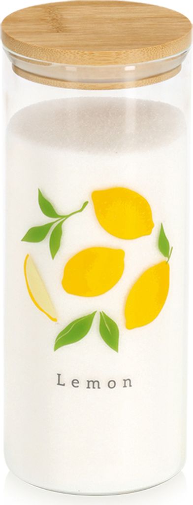 ZELLER 19659 Vorratsglas LEMON 1150 ml, Glas/Bambus, ca. Ø 9 x 22,5 cm