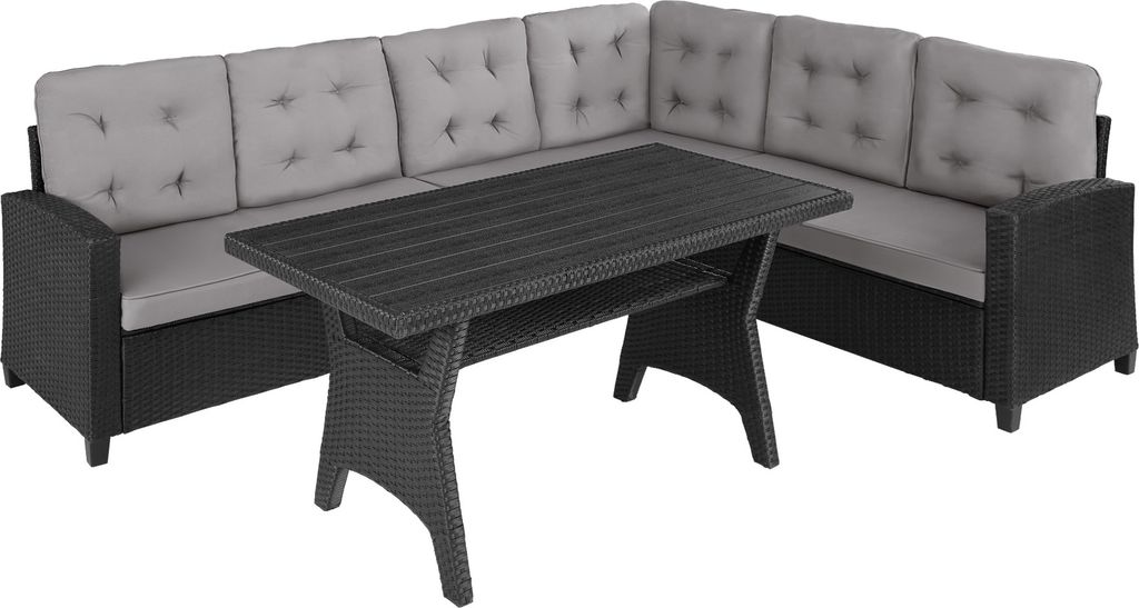 A sectional outdoor sofa and coffee table set.