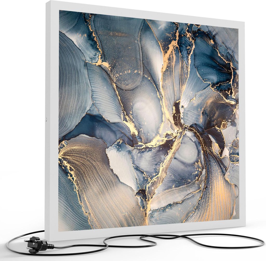DEQORI LED-Bild & Lampe 60x60 cm Weiß 'Marmor-Farbspiel mit Gold' Leuchtbild LED Leuchte