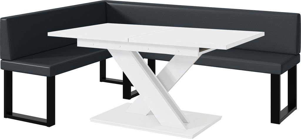 MEBLINI Eckbank für Esszimmer mit ausziehbarem Tisch - Küchenbank - Essecke - Sitzecke Küche - TONI - U-Beine 142x196x87cm Links - Dunkelgrau Ku...