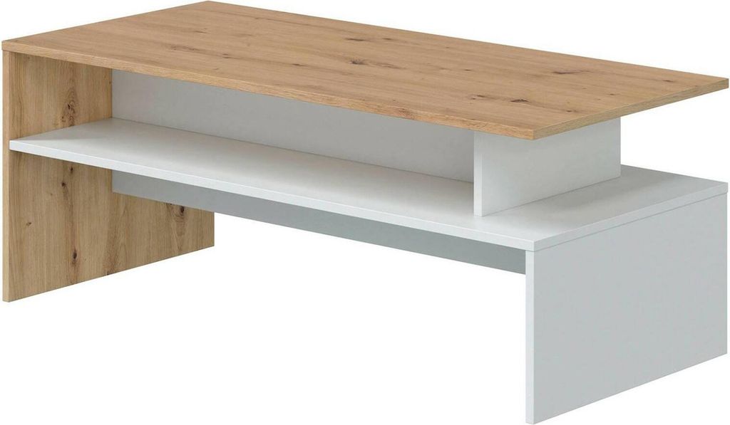 Couchtisch Dmore, Couchtisch, Couchtisch, Niedriger Tisch, 100x50h43 cm, Eichenknoten und glänzendes Weiß