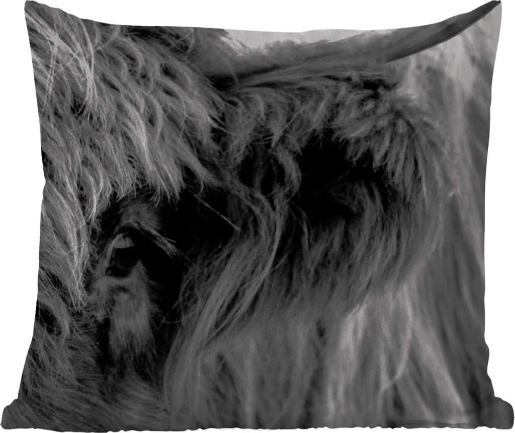 MuchoWow Outdoor Kissen - Scottish Hochlandrind - Auge - Schwarz - Weiß - 50x50 cm - Wetterfest - Lounge Kissen - Komfortabel - Kissen mit Bild