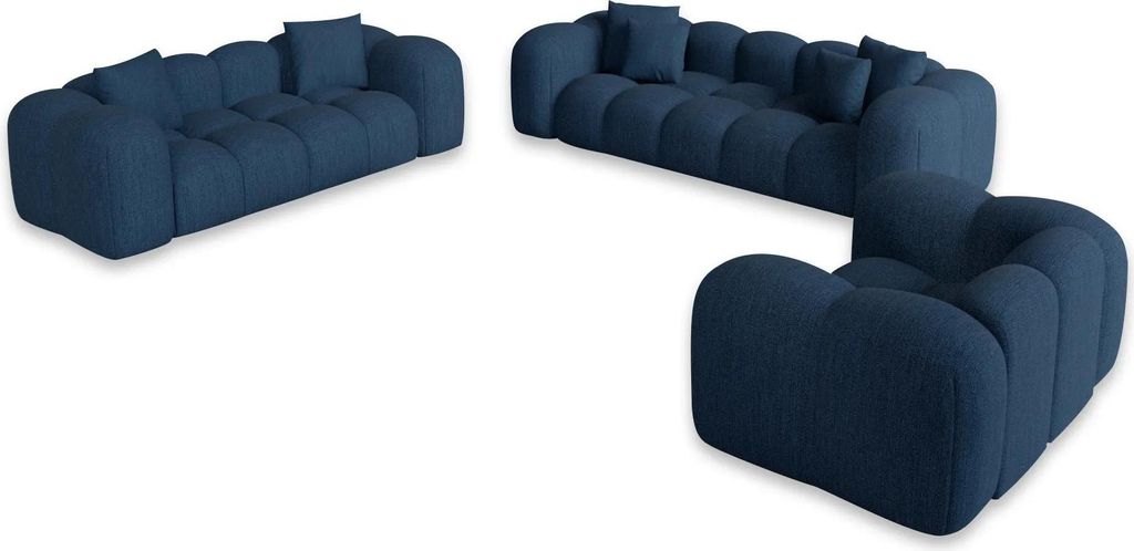 Strukturstoff 3-2-1-Sitzer Sofa Set Valora Dunkelblau