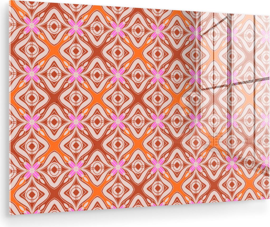 MuchoWow Glasbilder - Bilder auf Wandbild - Foto auf Glas Muster - Formen - Rosa - Orange - Rot 60x40 cm Wanddekoration aus Glas - Acrylglasbild - ...