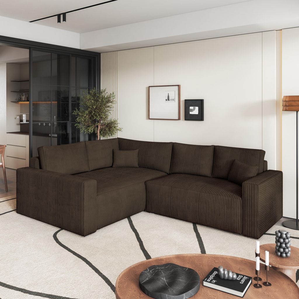 Masseno Ecksofa ERONIS L-S mit Schlaffunktion L-Form, Sofa mit Bettkasten, Wohnzimmersofa, Couch, Soffa, Bettsofa, Couchgarnitur- Braun, POSO 06