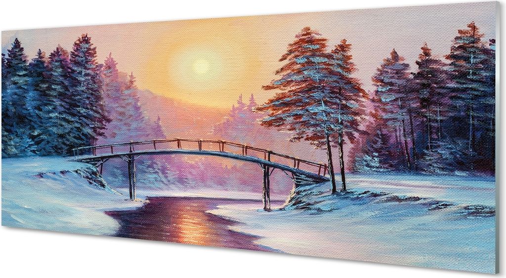 Glasbilder 125x50 Wandkunst Bäume im Winter Schnee Osten
