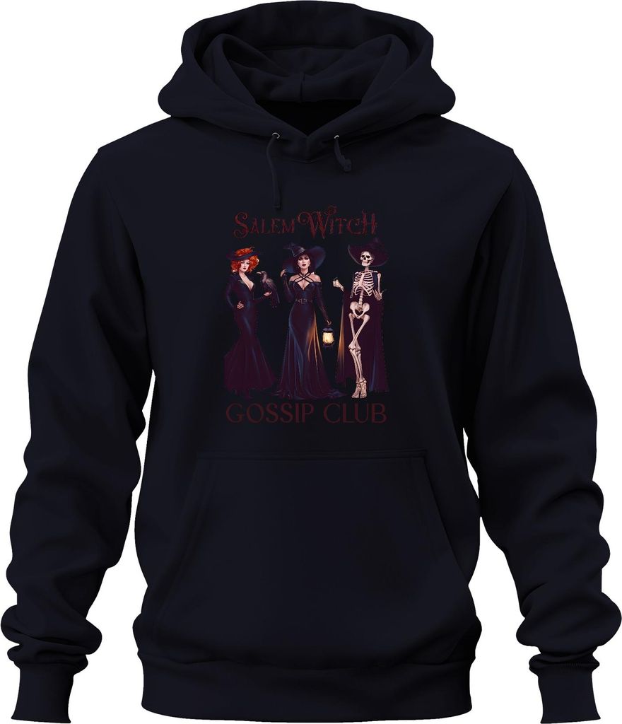 Salem Witch Gossip Club Halloween Skelett Rabe Laterne Gothic Uni Hoodie Kapuzenpullover, Navy, M