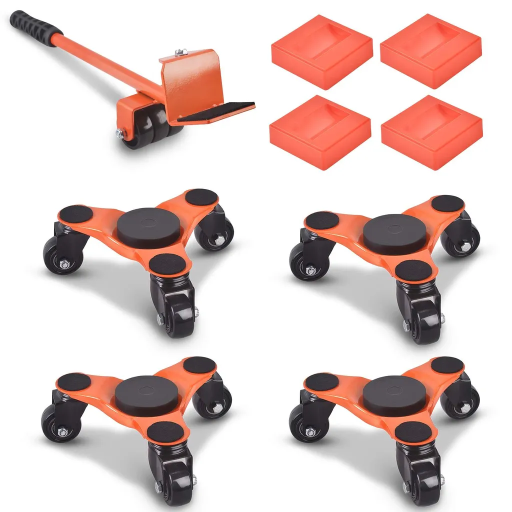 Kit de déplacement 9 pièces avec 4 roulettes et cric levage 200kg Orange