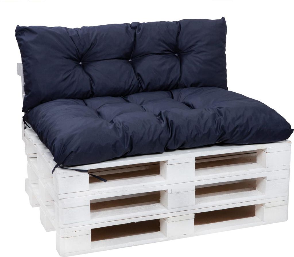 Palettenkissen Set Dunkelblau – Sitzkissen 120×60 cm & Rückenlehne 120×50 cm für Palettensofa, Terrasse und Gartenlounge