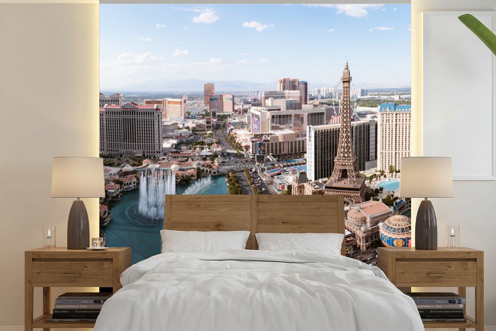 MuchoWow Fototapete für Wohnzimmer oder Schlafzimmer Wandtapete Vinyl Motivtapete Bellagio-Brunnen Las Vegas - Vereinigte Staaten - 300x300 cm -...