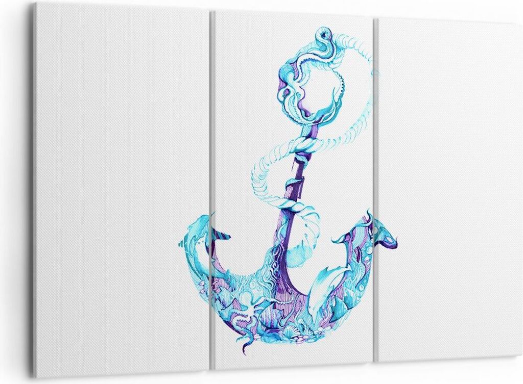 Bild auf Leinwand - Leinwandbild - Korallen Quallen Anker Seil - 105x70cm - Wand Bild - Wanddeko - Leinwanddruck - Bilder - Kunstdruck - Wanddekora...