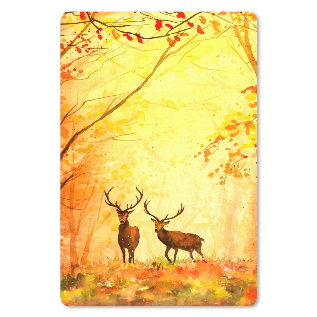 MuchoWow Mauspad Mousepad Natur - Ölfarbe - Hirsche - Tiere - Herbst - Orange 40x60 cm - Mousepads - Maus Mat - Pad - Mausunterlage - Schreibtis...