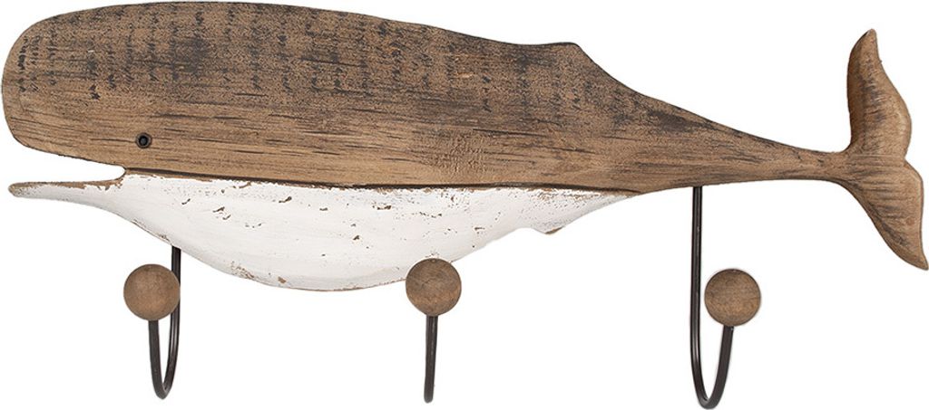 Clayre & Eef wieszak ścienny 3 haczyki wieloryb 53x10x23 cm Zdjęcie produktu 