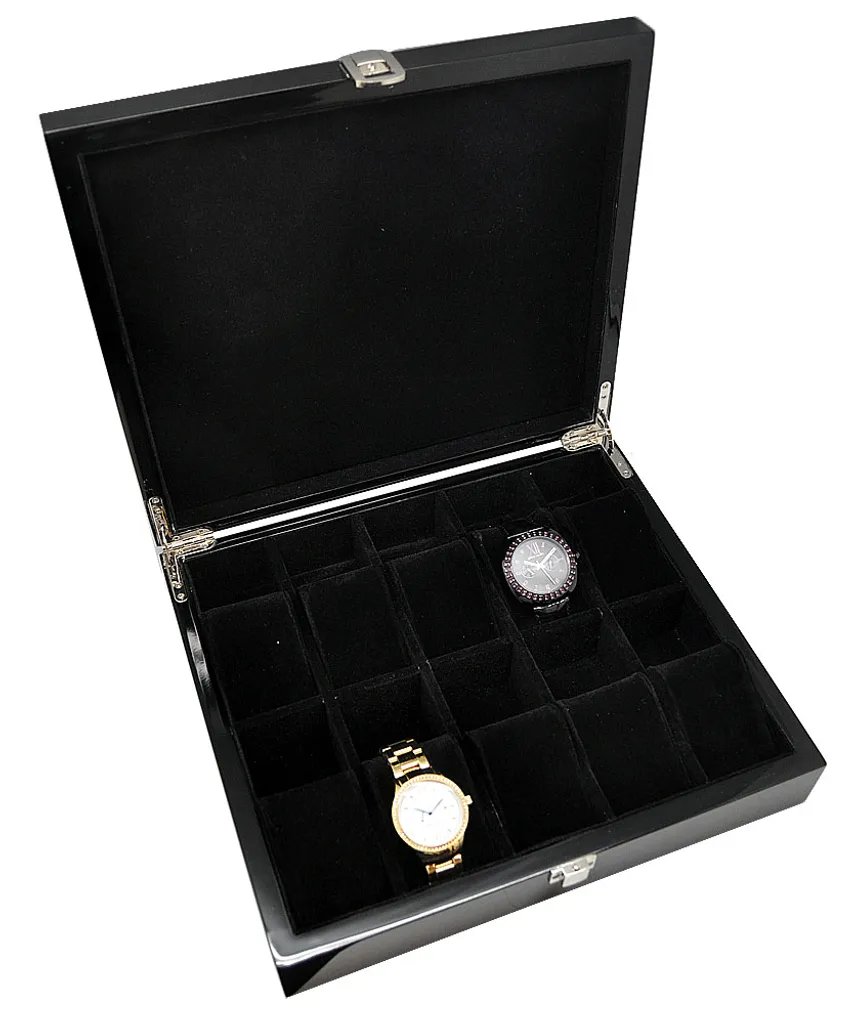 Boîte de rangement pour 10 montres laquée noire avec 8 compartiments