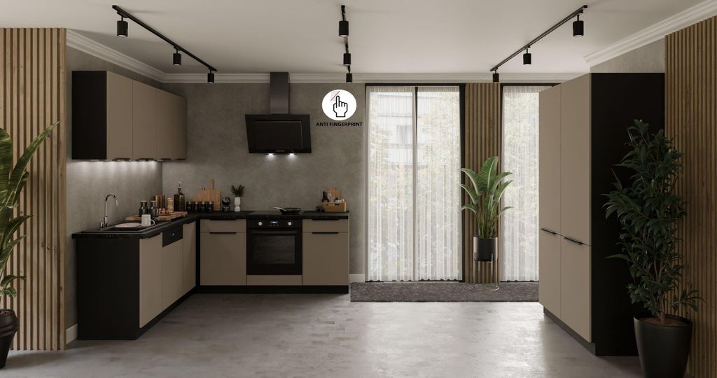 Winkelküche ARIA K-BL ECKE 1 - 215 x 220 + 120 cm Anti Fingerprint Küchenzeile Küchenblock Singleküche Einbauküche Küche Eckküche