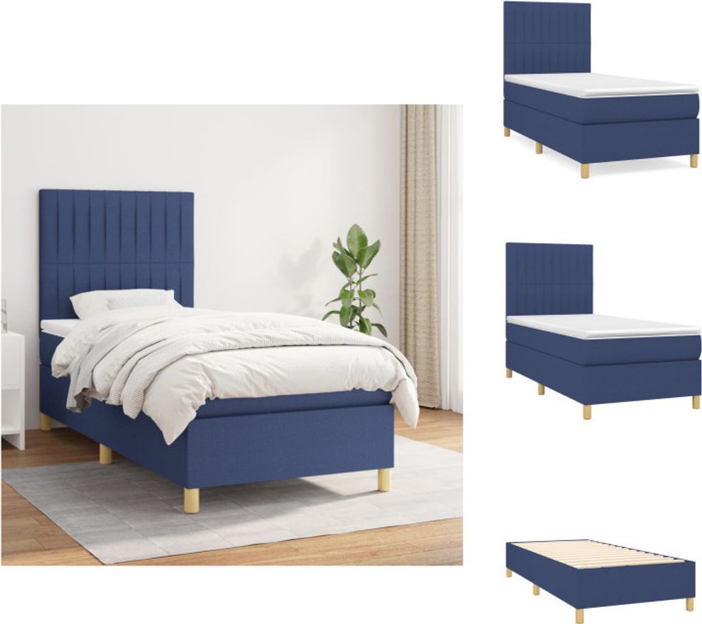 vidaXL Boxspringbett mit Matratze Blau 100x200 cm Stoff - Betten & Bettgestelle