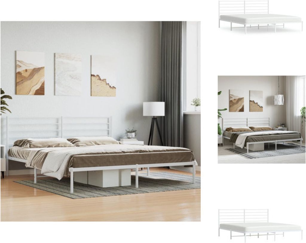 vidaXL Bettgestell mit Kopfteil Metall Weiß 193x203 cm - Betten & Bettgestelle