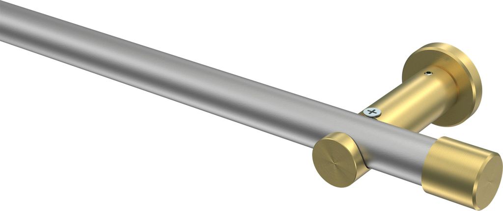 Interdeco Gardinenstange / Vorhangstange Silbergrau / Messing-Optik, Typ Platon Santo (Kappe) ohne Ringe, 20 mm Ø 1-läufig, 240 cm