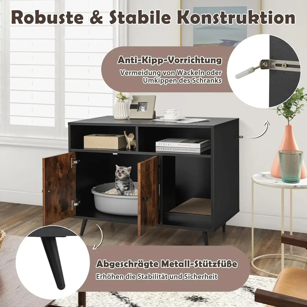 Armoire pour bac à litière chat cachée design moderne 2 compartiments - 5