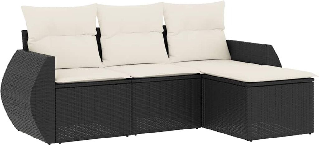 vidaXL 4-tlg. Garten-Sofagarnitur mit Kissen Schwarz Poly Rattan