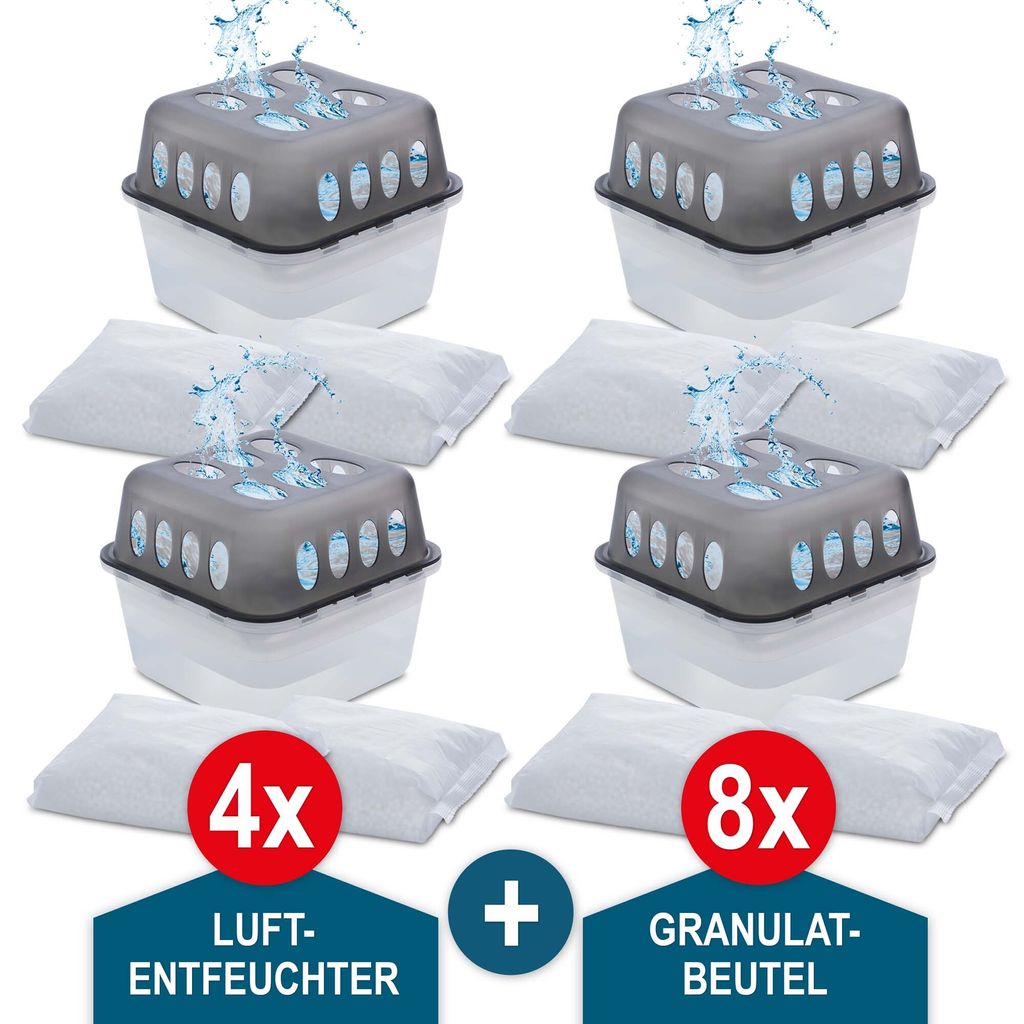 ONBEST Luftentfeuchter Granulat | 4 x Boxen | mit 8 x 400 g | Nachfüllbeutel | Nachfüllpack | Universal
