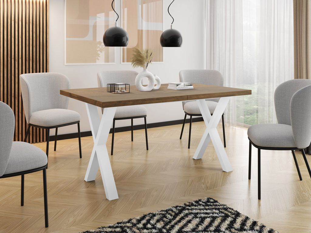 Rechteckiger Ausziehbarer Esstisch - Großer Modern-Stil Tisch mit Weißen Metallbeinen 120 140 160 cm bis 220 240 260 cm - Spacesaver - 140 x 80 c...