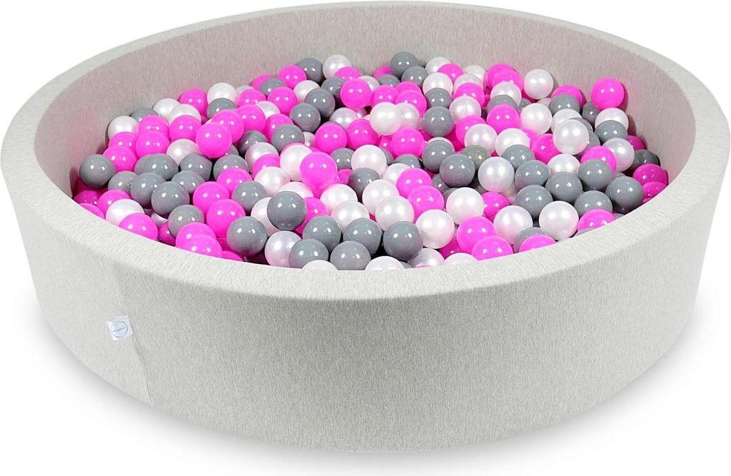 Trockenbecken 130x30cm hellgrau mit 600 Bällen: Pink, Perlmutt, Grau
