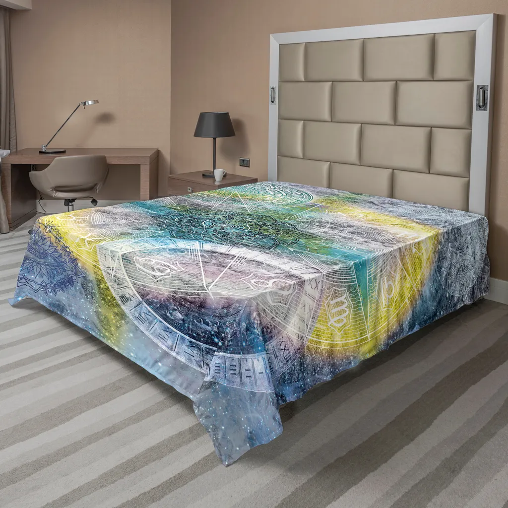 Drap de Lit Plat Mandala Multicolore Style Bohème Chic pour Grand Lit 2p