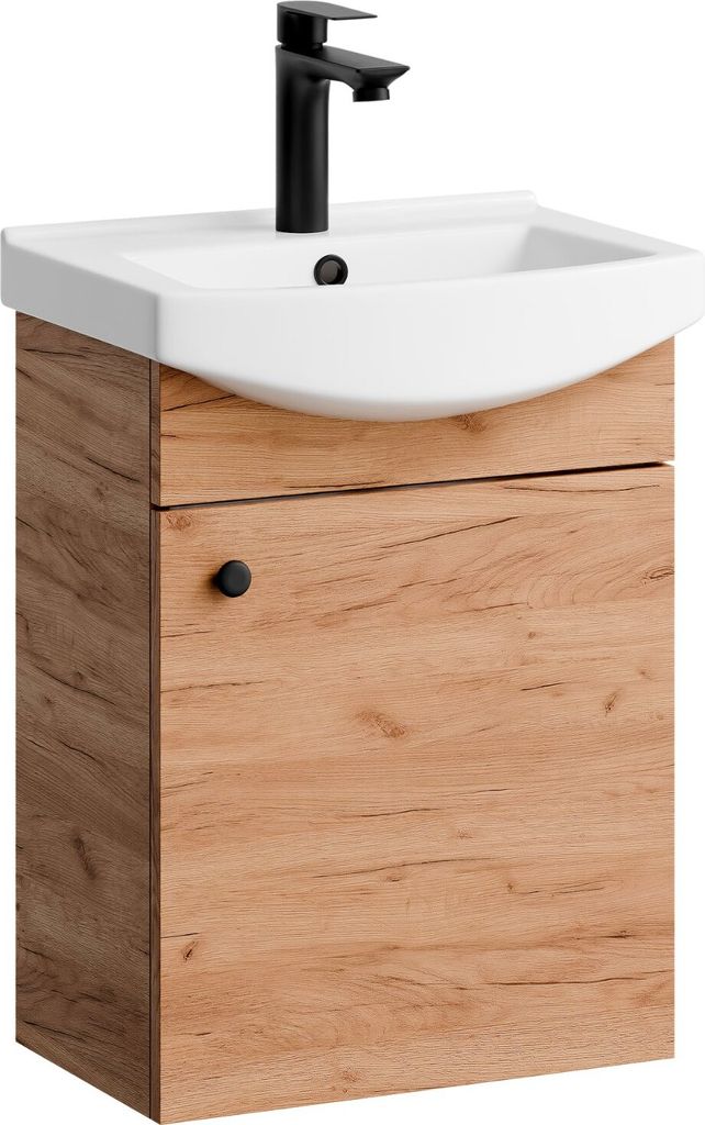 Planetmöbel Waschbecken mit Waschbeckenunterschrank, Waschtisch-Unterschrank 45cm Gäste Bad Gold Eiche