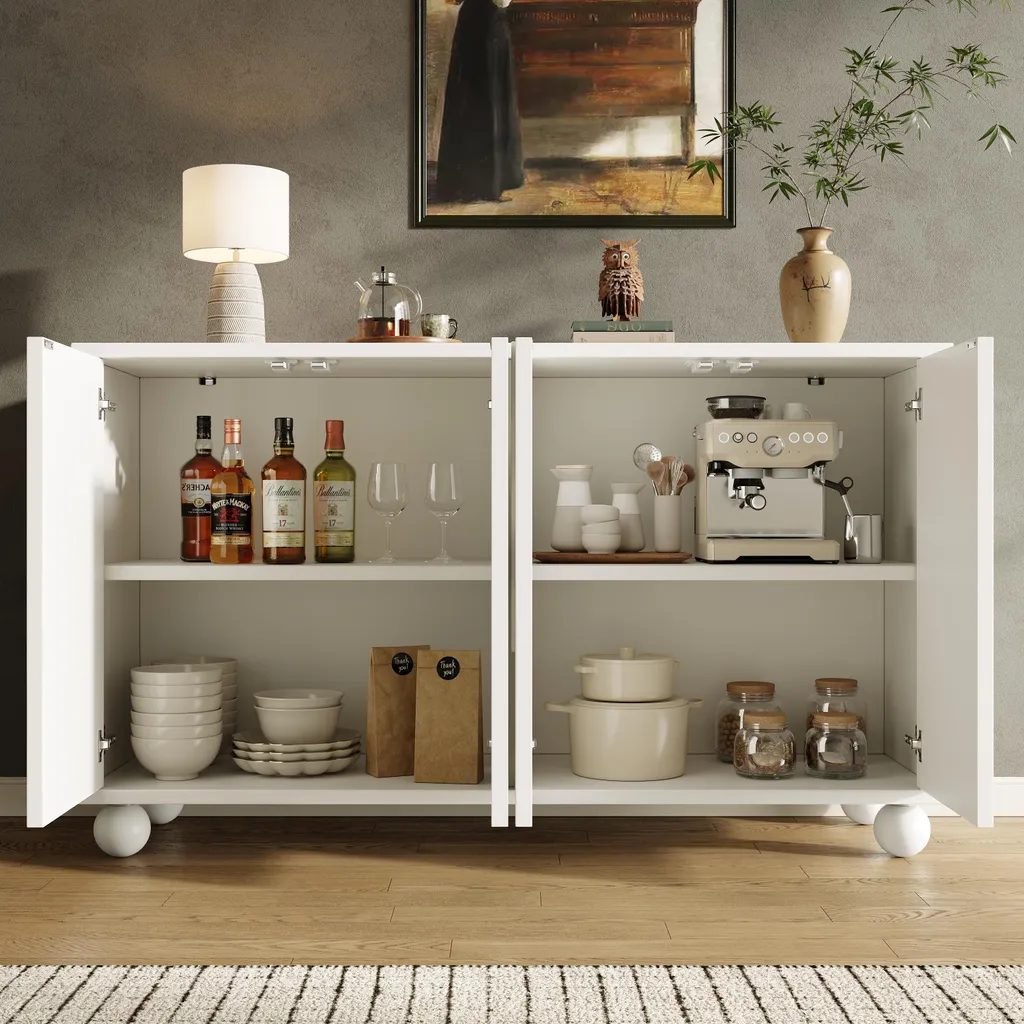 Buffet blanc 120 x 35 x 71 cm avec système d'ouverture par pression