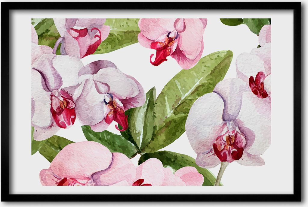 Bild 60x40 MDF-Rahmen, Wandkunst rosa Orchideen
