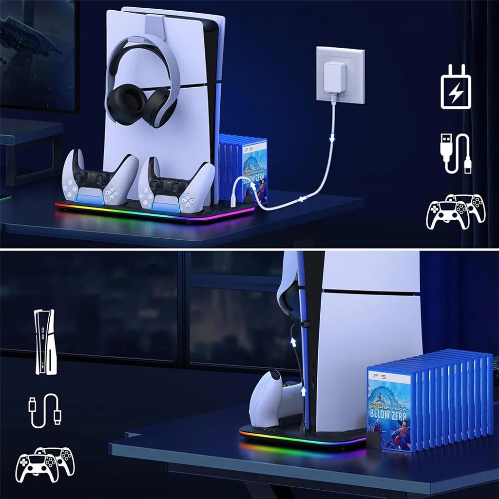 Support Vertical PS5 et PS5 Slim avec Double Station de Charge Noir - 13