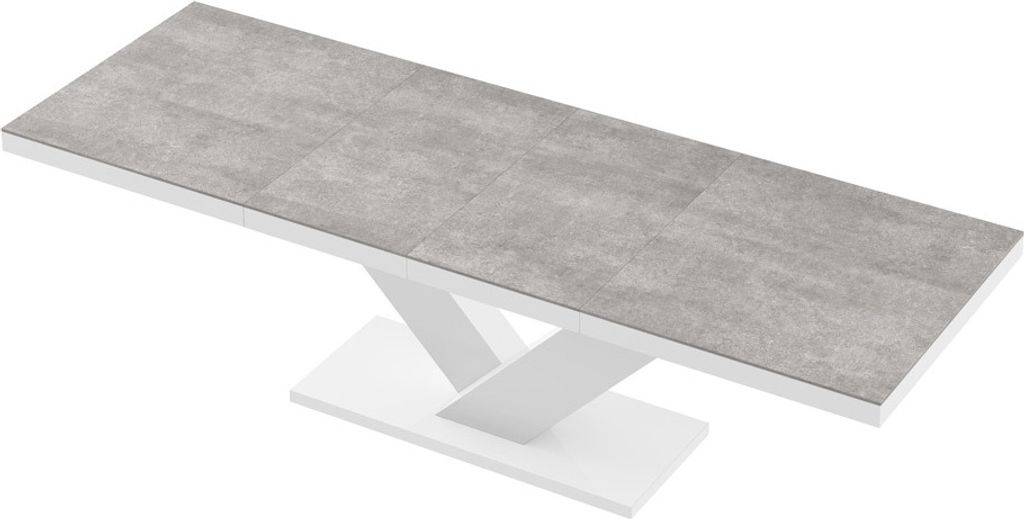 Design Esstisch Tisch HE-999 Grau Beton - Weiß Hochglanz ausziehbar 160 bis 256 cm