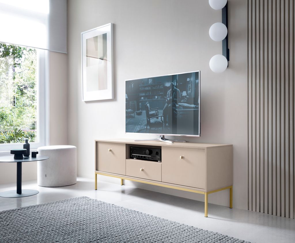 Moderner Rtv-Schrank 153 Cm Sandbeige Mit Goldenem Rahmen, Minimalismus