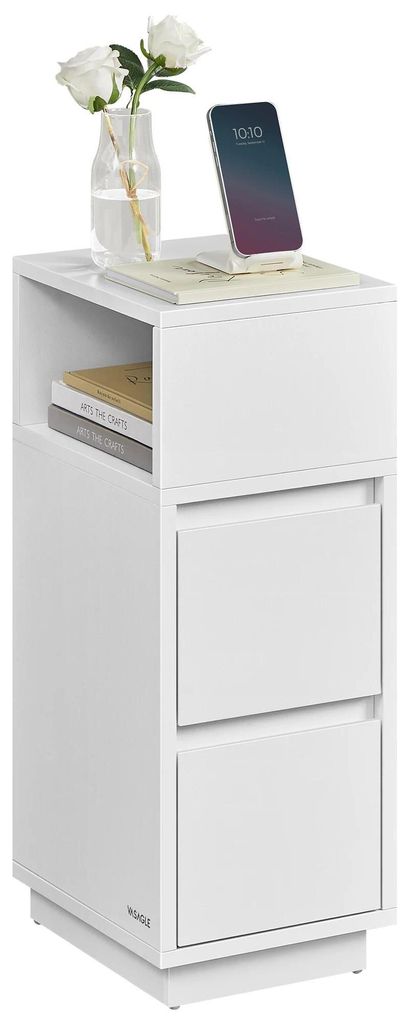 Nachttisch / Nachtkommode - Schmal - 2 Schubladen - Offenes Fach - Modernes Design - Schwarz
