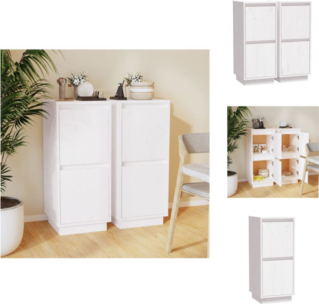 vidaXL Sideboards 2 Stk. Weiß 31,5x34x75 cm Massivholz Kiefer - Sideboards