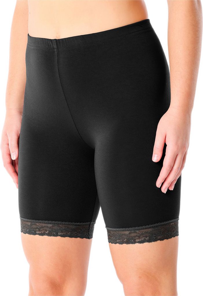 Merry Style Damen Kurze Leggings mit Spitze Freizeithose High Waist Radlerhose Hohe Taille aus Viskose MS10-431(Schwarz, XS)