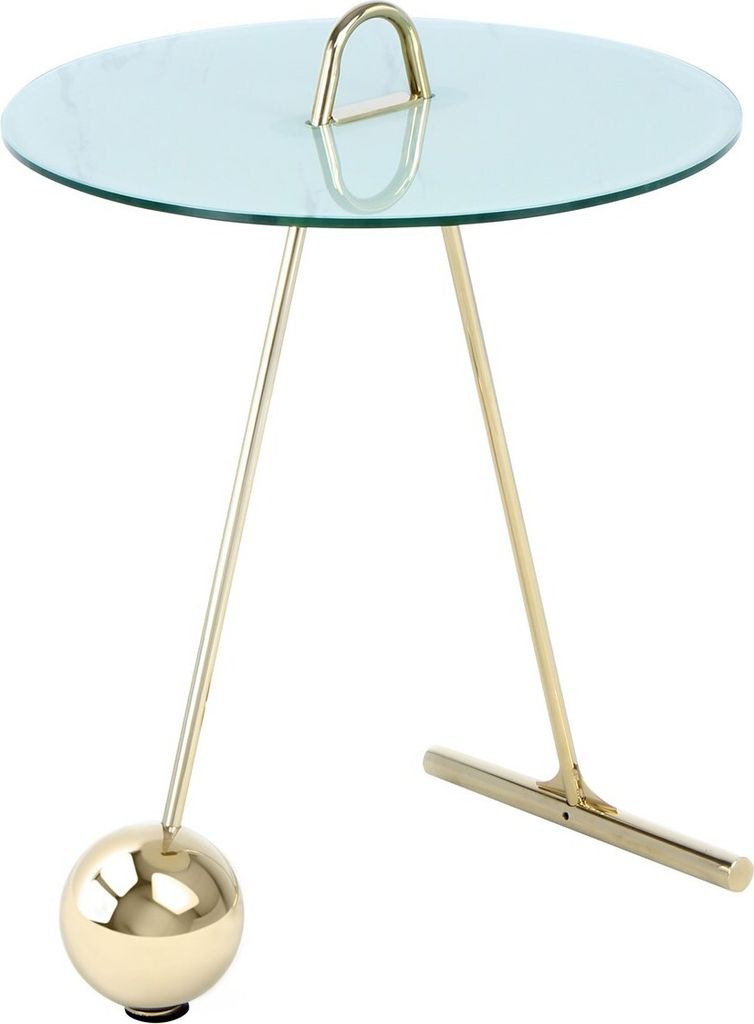 Qiyano Beistelltisch rund toller Standfuß Pendel-Design Edelstahl Glas Marmoroptik tragbar filigran modern Design Wohnzimmer Couch Vorraum Nachtti...