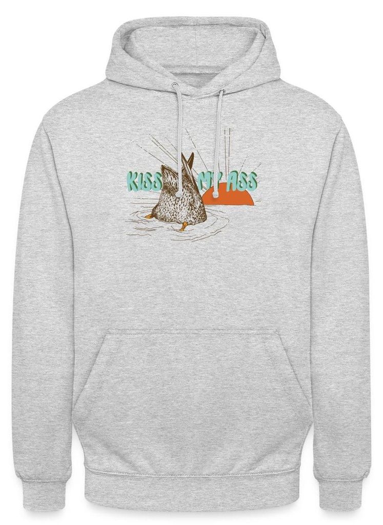 Spreadshirt Kiss My Ass | Freche Ente Humor Uni Hoodie, 4XL, Hellgrau meliert