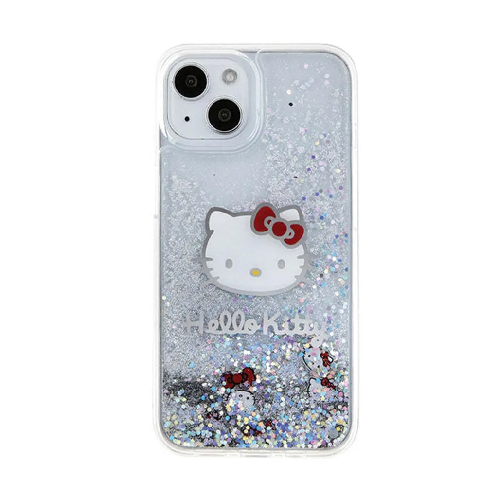 Hello Kitty Custodia iPhone 14/15/13 Argento Liquid Glitter Charms - 3