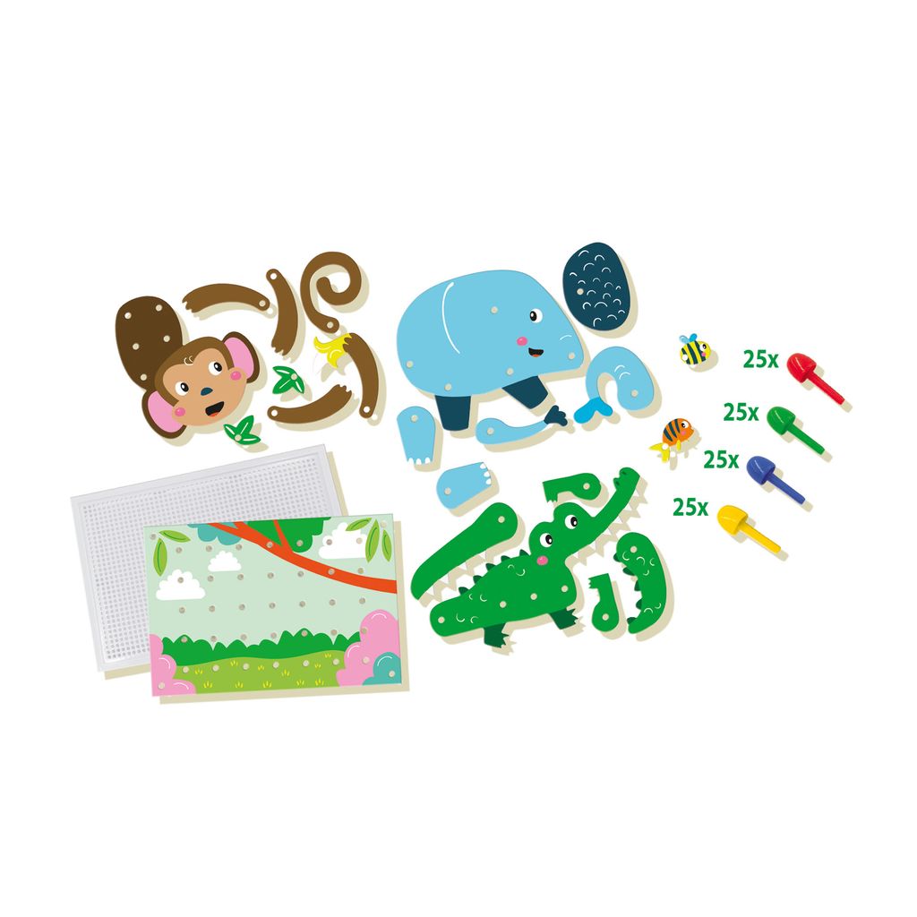 SES Creative 14890 - Mosaik-Stiftplatte Tierpuzzle, Mosaikbrett mit Lchern, 100 farbige Mosaik-Stecker, Lustige Tierteile, Mische und kombiniere di...