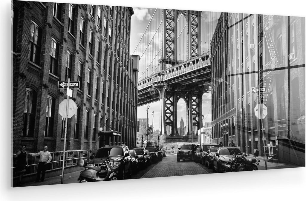 MuchoWow Glasbilder - Bilder auf Wandbild - Foto auf Glas Straße - Brücke - Amerika - Schwarz und weiß 120x60 cm Wanddekoration aus Glas - Acryl...